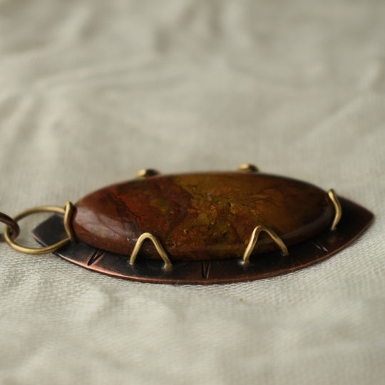 Jasper gemstone copper and brass pendant necklace