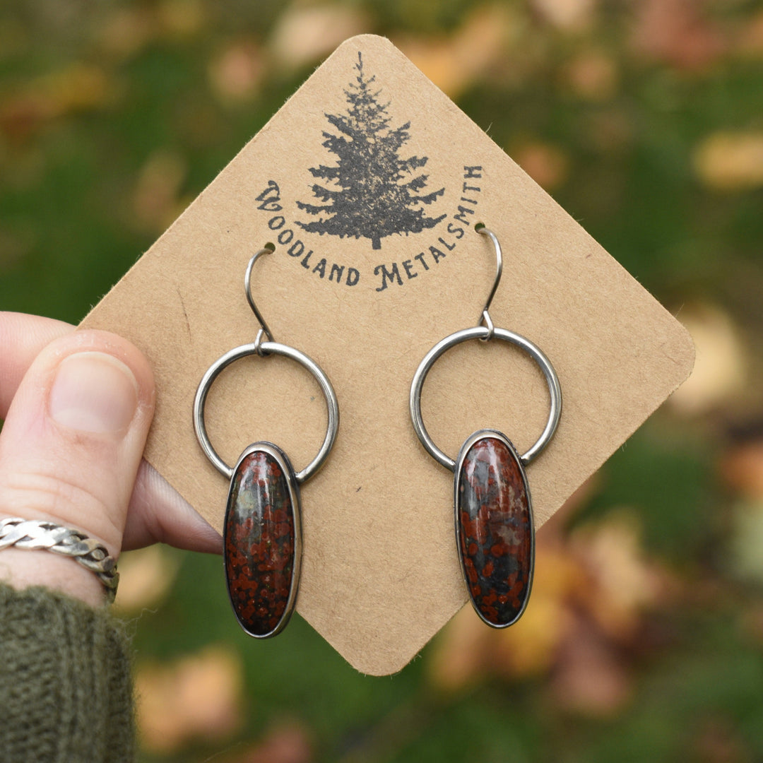 Sterling Silver Orbicular Jasper Hoop Earrings, Titanium Hooks