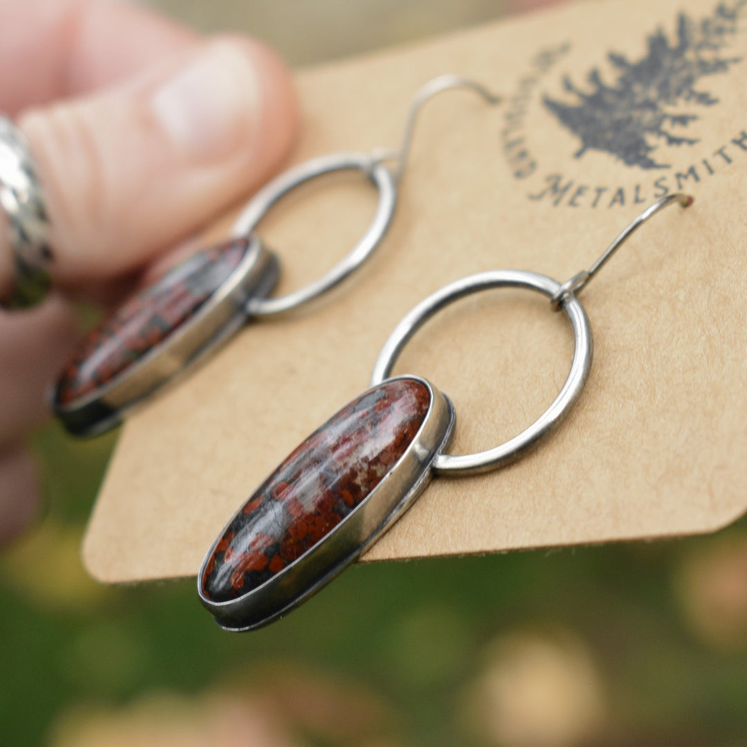 Sterling Silver Orbicular Jasper Hoop Earrings, Titanium Hooks