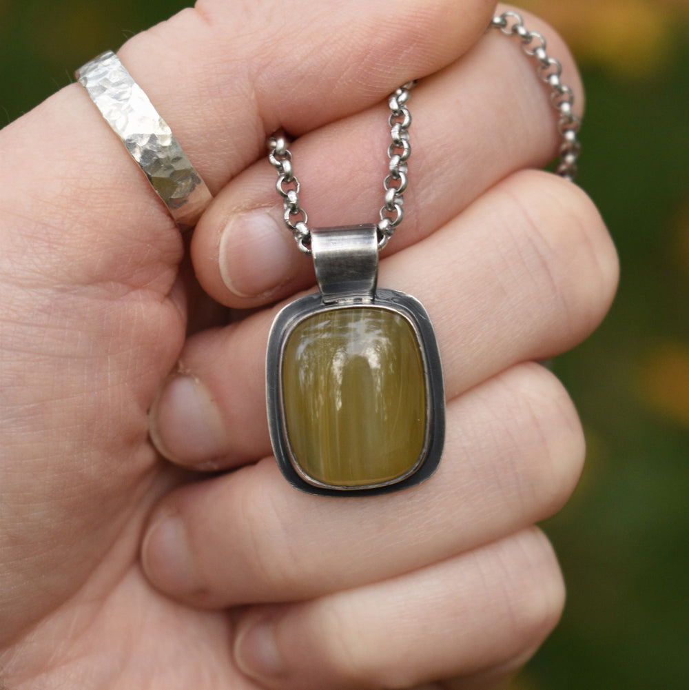 Sterling Silver Banded Agate Pendant Necklace