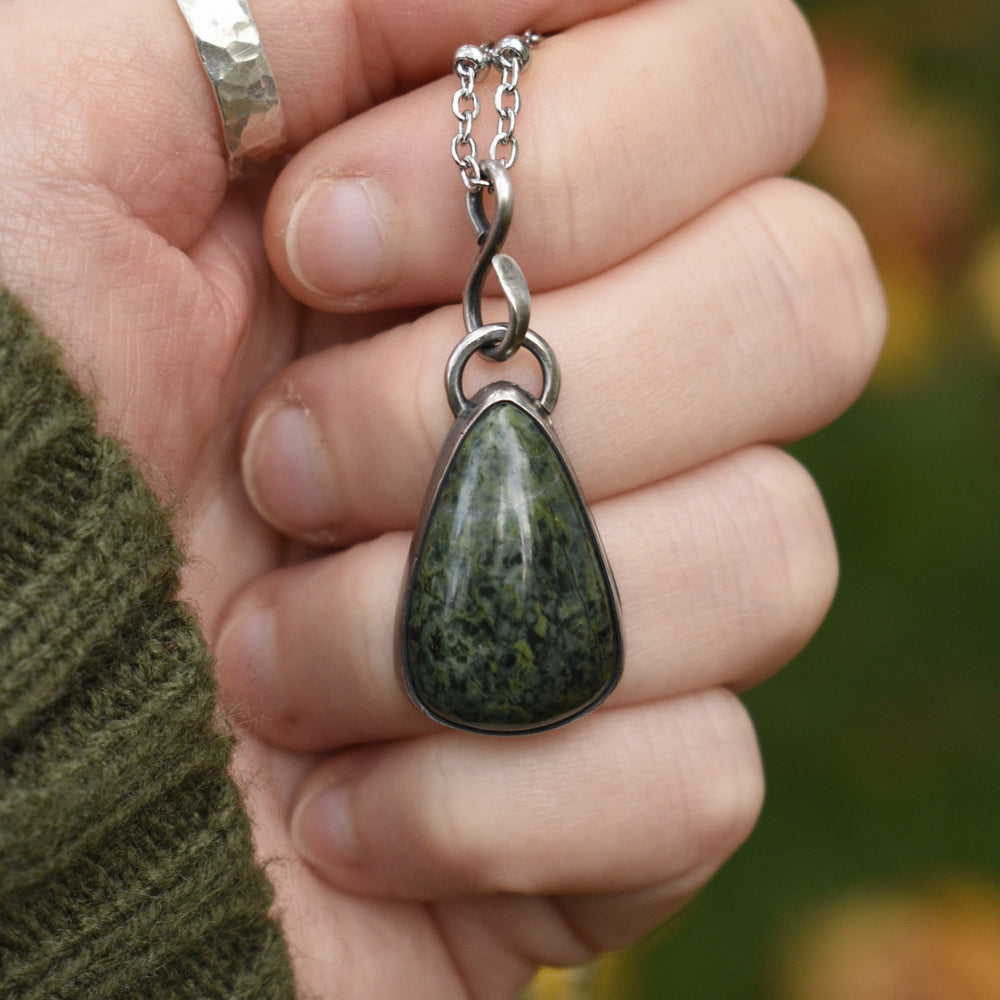 Sterling Silver Jade Teardrop Pendant Necklace