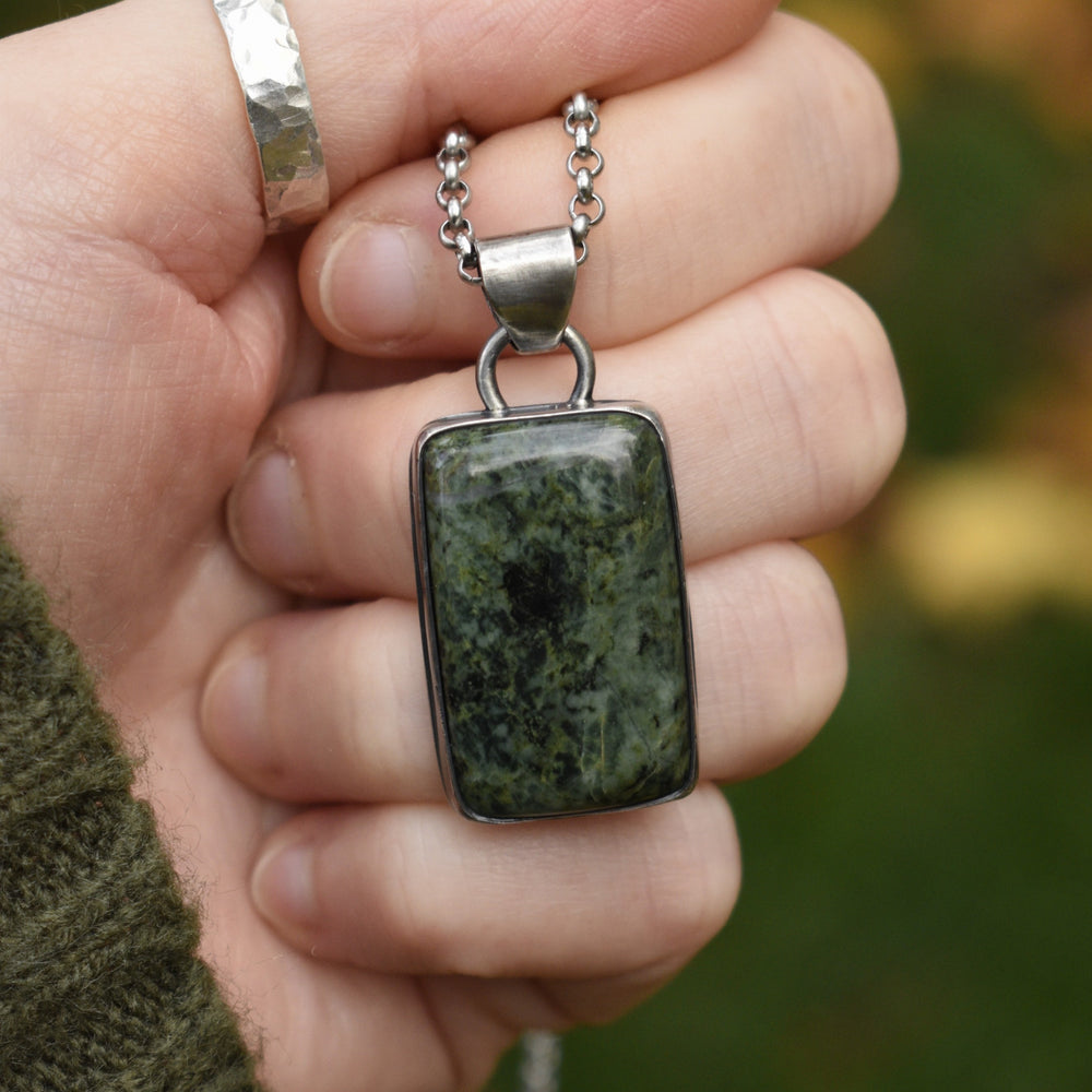 Sterling Silver Jade Rectangular Pendant Necklace