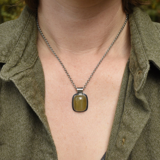 Sterling Silver Banded Agate Pendant Necklace