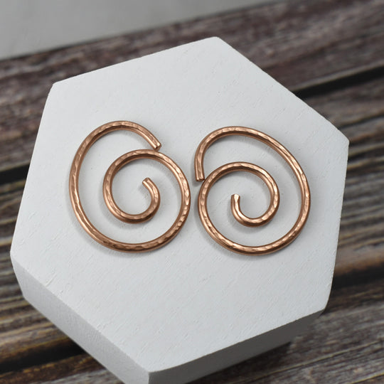 Hammered Copper Tunnel Earrings, Coated