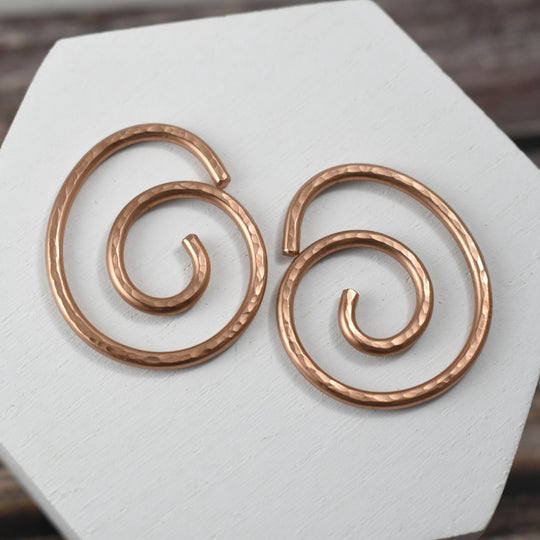 Hammered Copper Tunnel Earrings, Coated