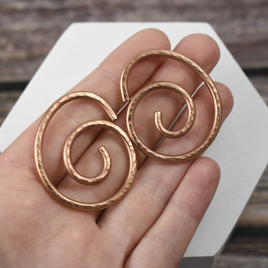 Hammered Copper Tunnel Earrings, Coated