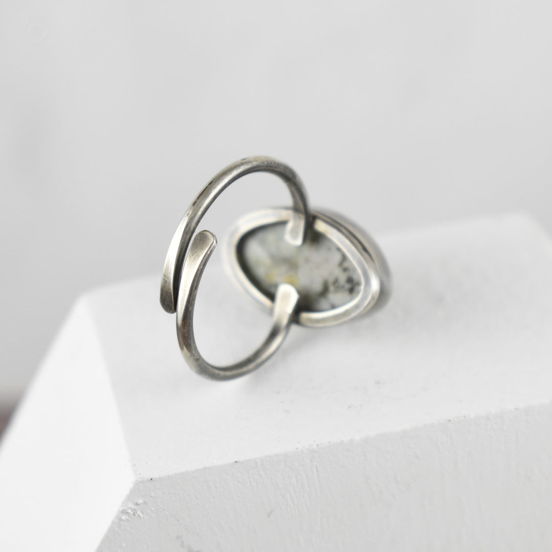 Sterling Silver White Green Jasper Ring, Adjustable