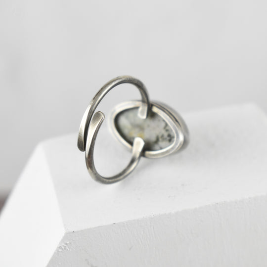 Sterling Silver White Green Jasper Ring, Adjustable