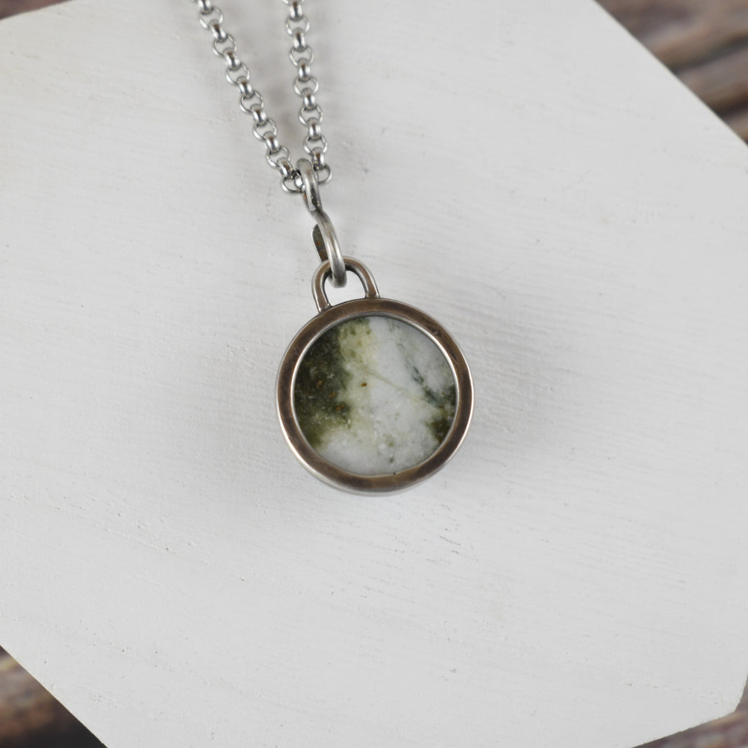 Sterling Silver Green White Jasper Pendant Necklace