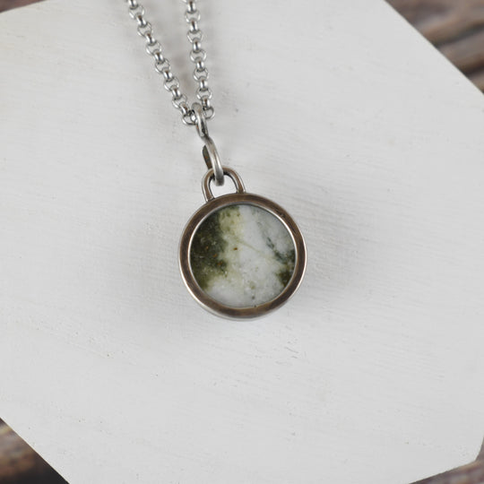 Sterling Silver Green White Jasper Pendant Necklace