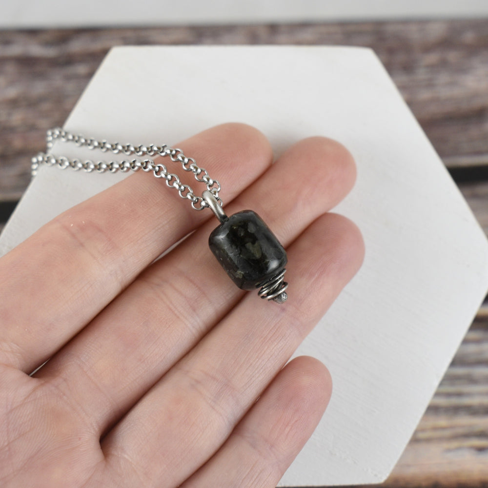 Sterling Silver Larvikite Small Pendant Necklace
