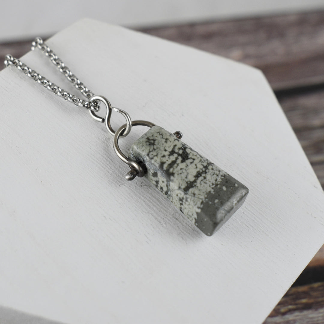 Sterling Silver Variolite Hinged Pendant Necklace