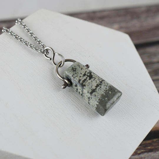 Sterling Silver Variolite Hinged Pendant Necklace