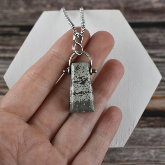 Sterling Silver Variolite Hinged Pendant Necklace