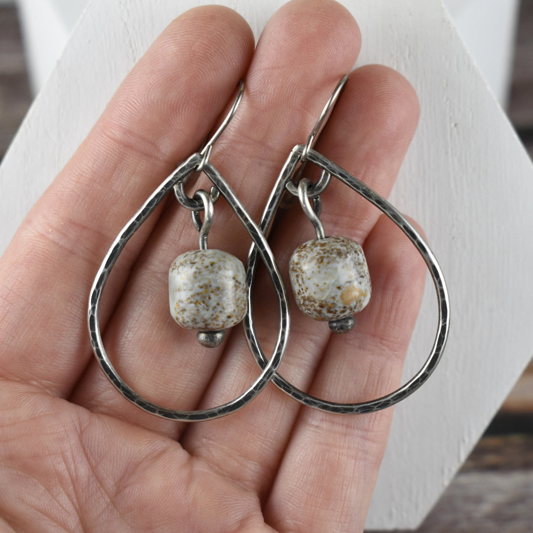 Sterling Silver Blue Jasper Earrings, Titanium Hooks