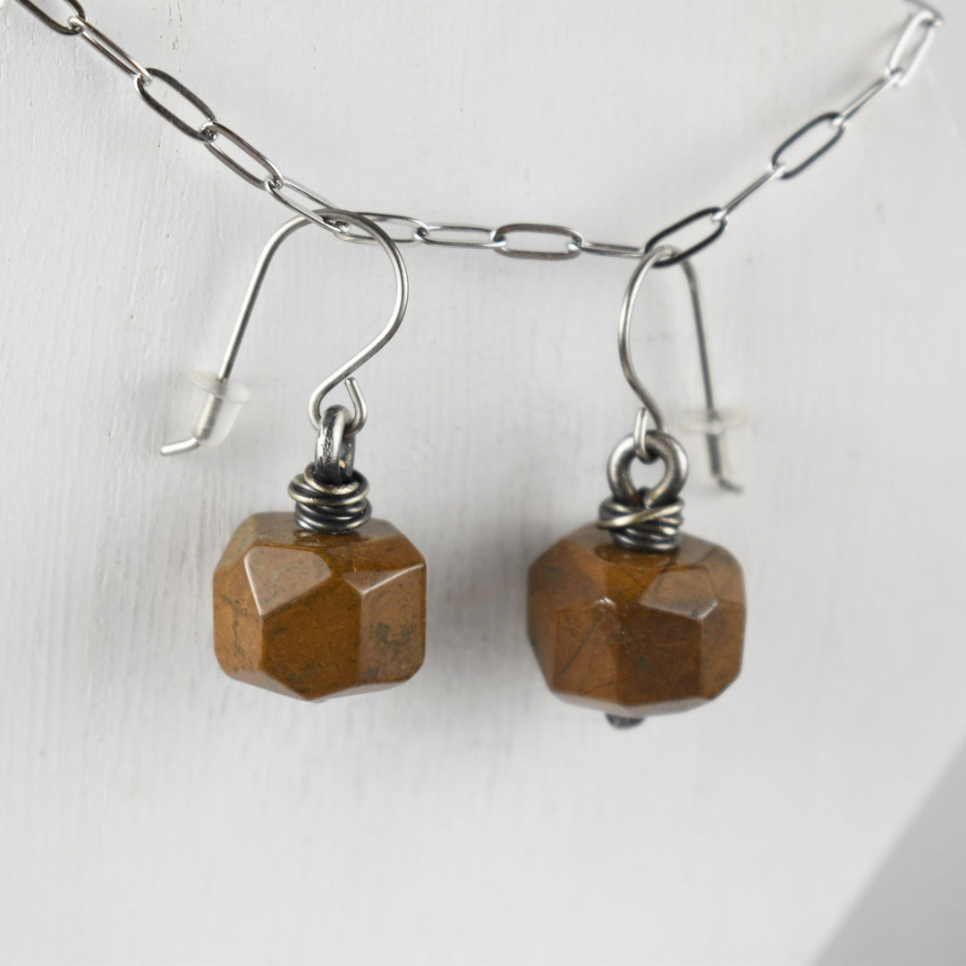 Sterling Silver Yellow Jasper Earrings, Titanium Hooks