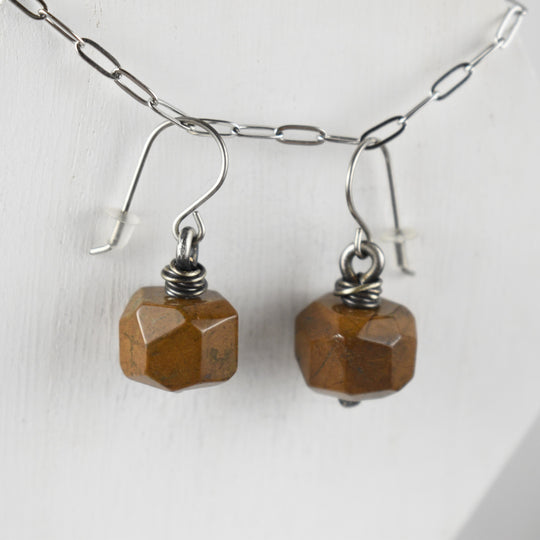 Sterling Silver Yellow Jasper Earrings, Titanium Hooks
