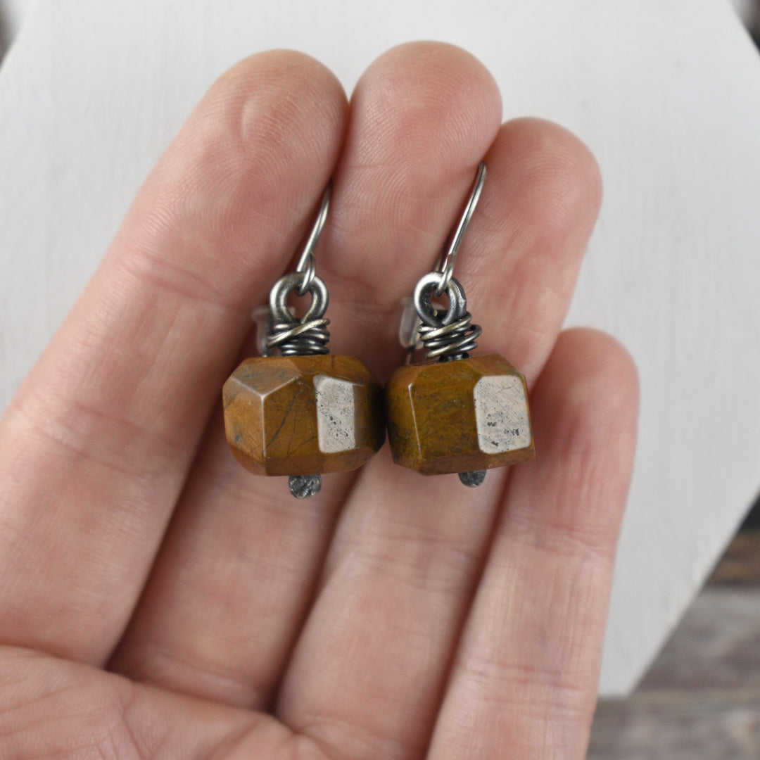 Sterling Silver Yellow Jasper Earrings, Titanium Hooks