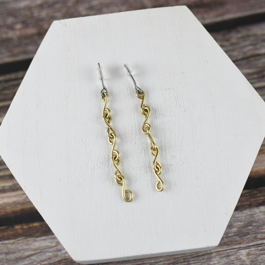 Brass Chain Stud Earrings, Niobium Posts
