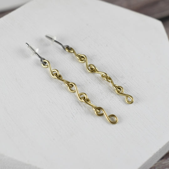 Brass Chain Stud Earrings, Niobium Posts
