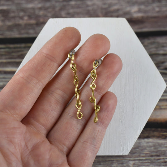 Brass Chain Stud Earrings, Niobium Posts