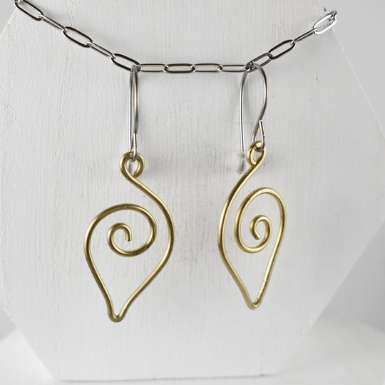 Brass Swirly Earrings, Titanium Hooks