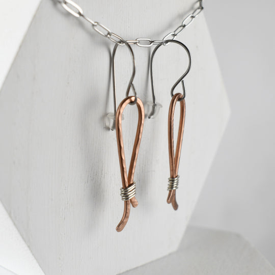 Mixed Metal Hammered Earrings, Titanium Hooks