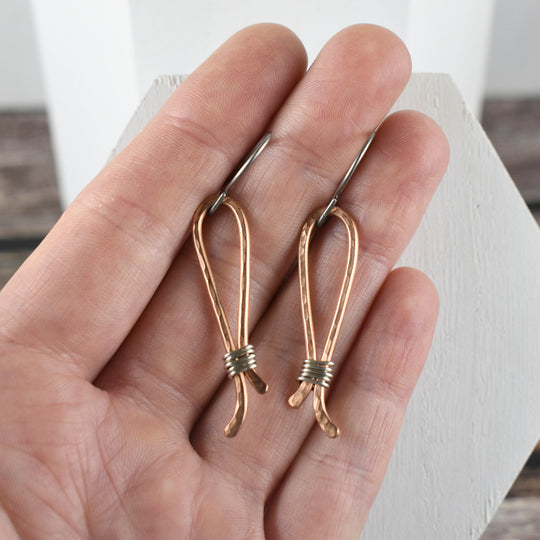 Mixed Metal Hammered Earrings, Titanium Hooks