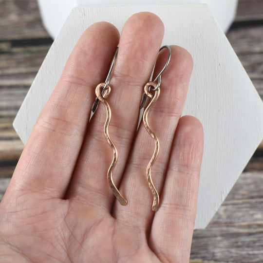 Copper Dangle Earrings, Titanium Hooks