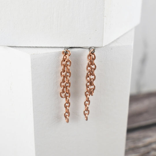 Copper Chain Post Earrings, Niobium Posts