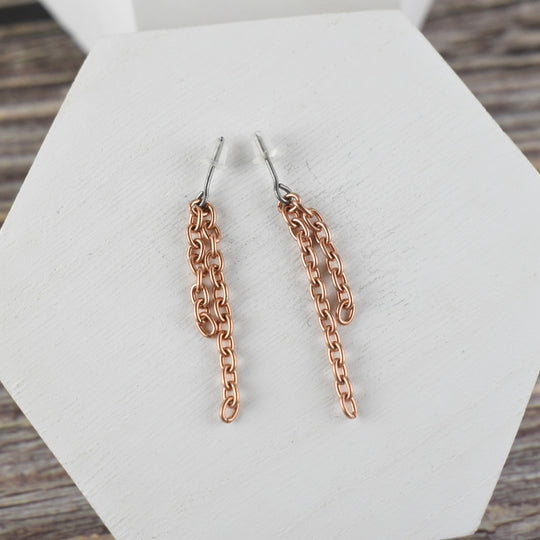 Copper Chain Post Earrings, Niobium Posts