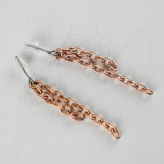 Copper Chain Post Earrings, Niobium Posts