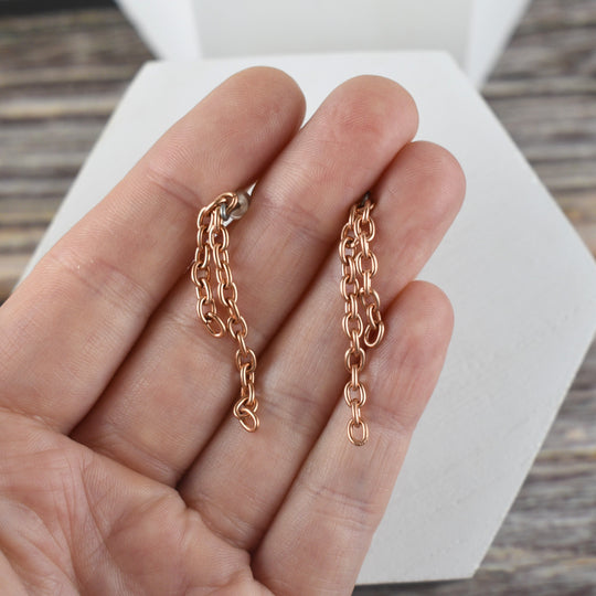 Copper Chain Post Earrings, Niobium Posts