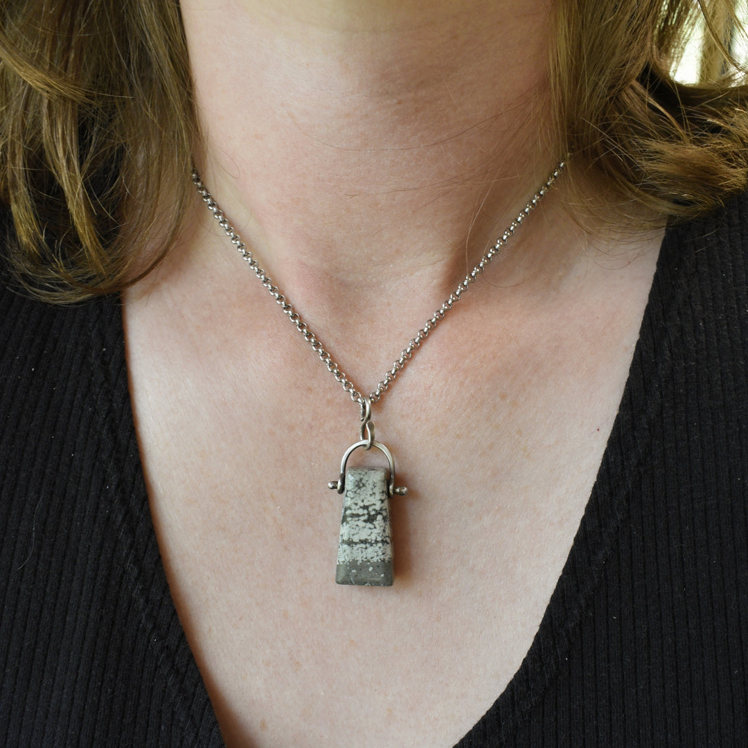 Sterling Silver Variolite Hinged Pendant Necklace