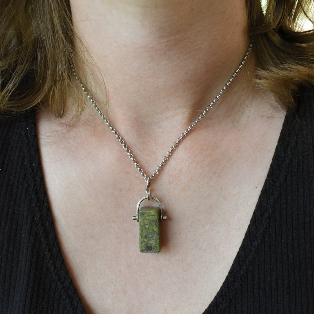 Sterling Silver Epidote Hinged Pendant Necklace