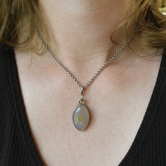 Sterling Silver Flame Agate Pendant Necklace