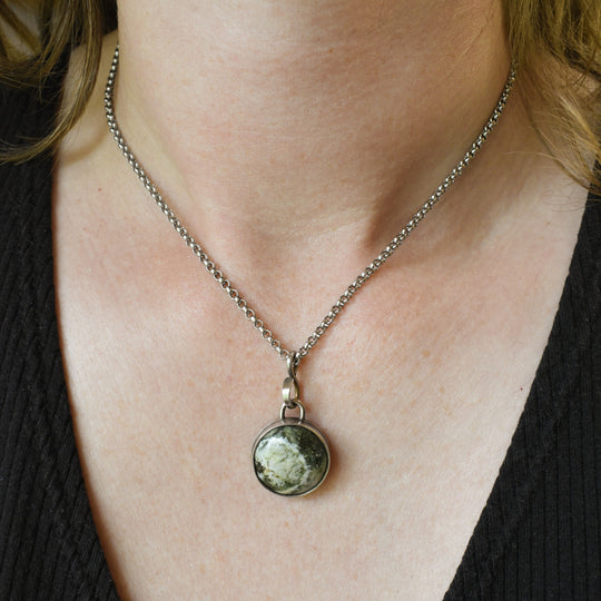 Sterling Silver Green White Jasper Pendant Necklace