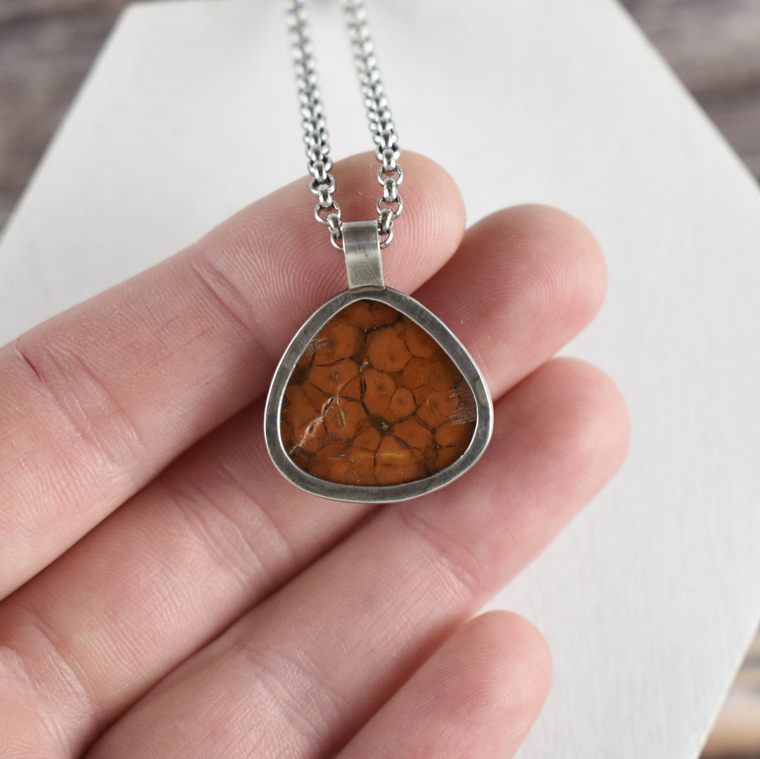 Sterling Silver Orange Poppy Jasper Pendant Necklace