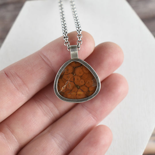 Sterling Silver Orange Poppy Jasper Pendant Necklace