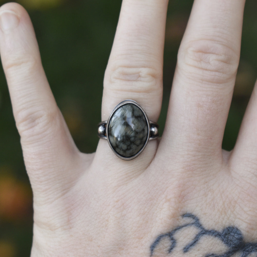 Sterling Silver Quartz Beach Stone Ring, US Size 5