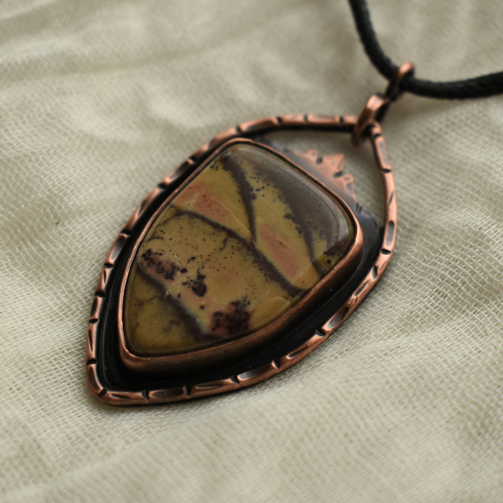 Metalsmith pendant necklace handmade with Oregon Jasper