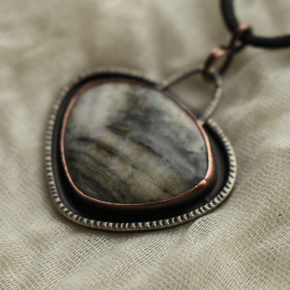 Unique mixed metal pendant necklace made with jasper