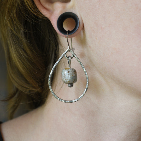 Blue Jasper Hoop Earrings in Sterling Silver - Hypoallergenic