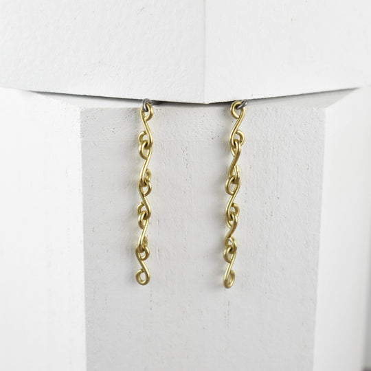 Handmade brass chain post earrings for women