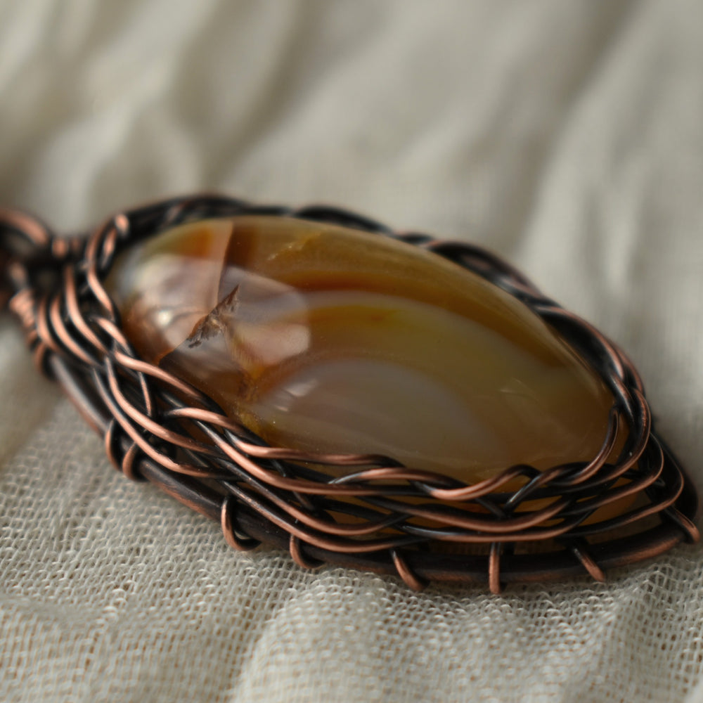 carnelian agate pendant necklace with wrapped with pure copper