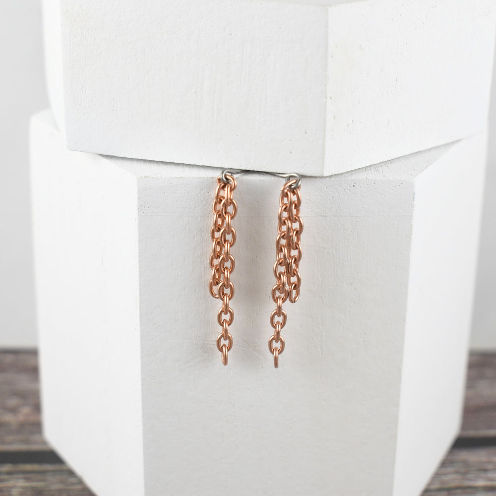 Hypoallergenic copper chain post earrings for women