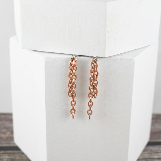 Hypoallergenic copper chain post earrings for women