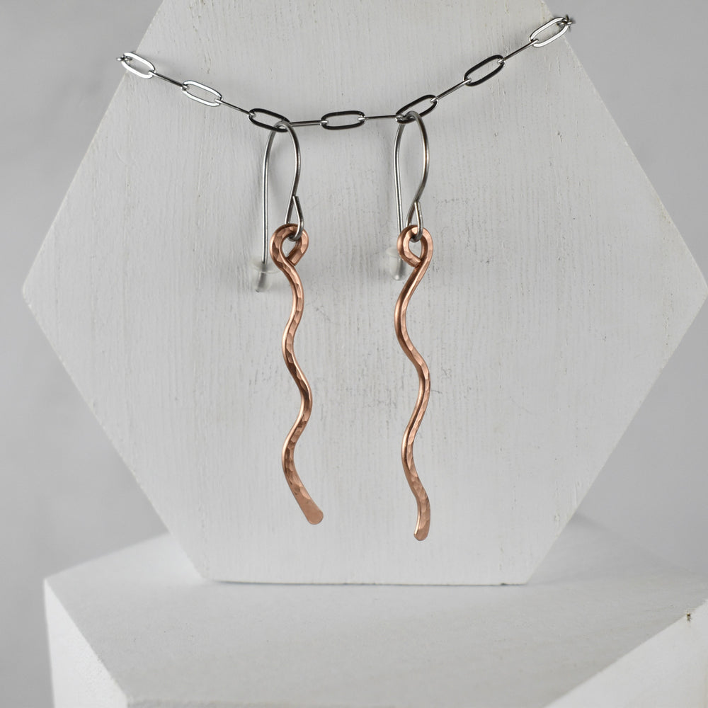 Hammered copper dangle earrings for women