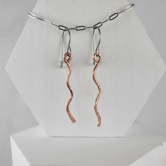 Hammered copper dangle earrings for women