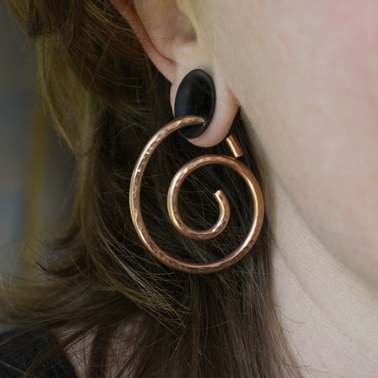Hammered Copper Tunnel Earrings - Coated